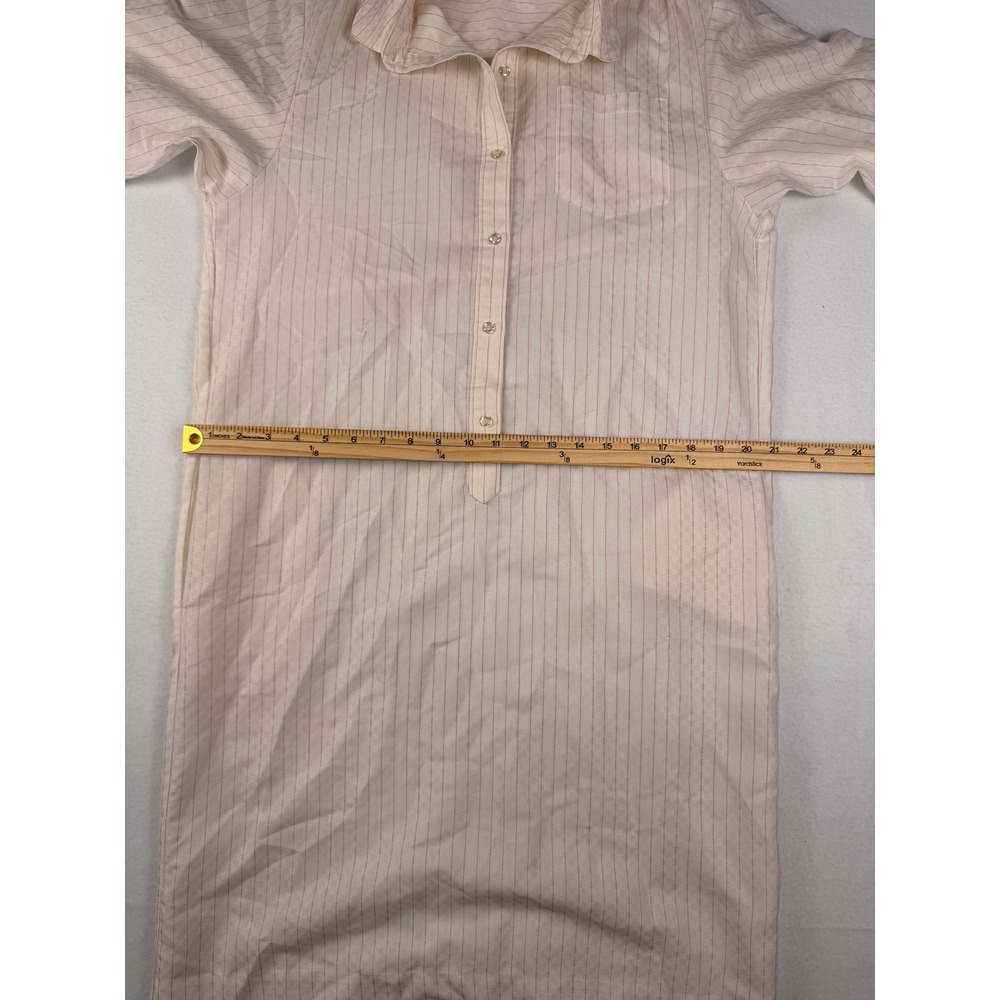 Vintage Pinstripe Shirt Dress Short Sleeve Button Front Cream Pink Stripe Mini - Picture 5 of 8
